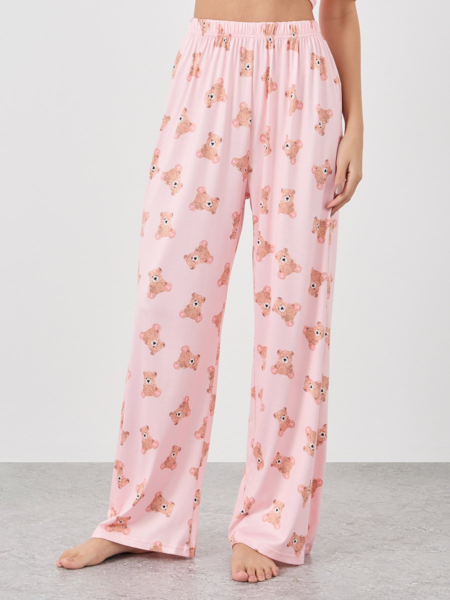 Bear Print Short Sleeve Shirt and Pyjama Set