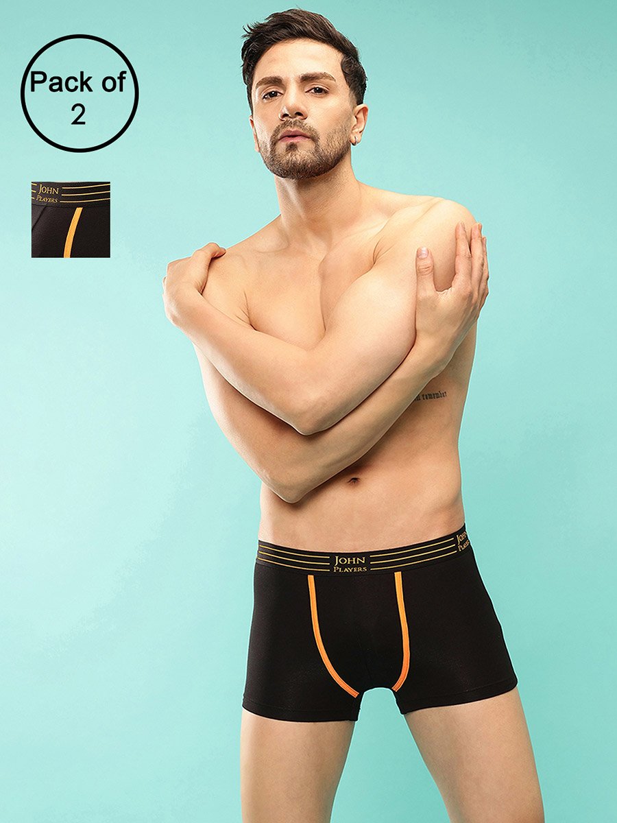 Pack of 2 - Solid Trunks with Striped Waistband