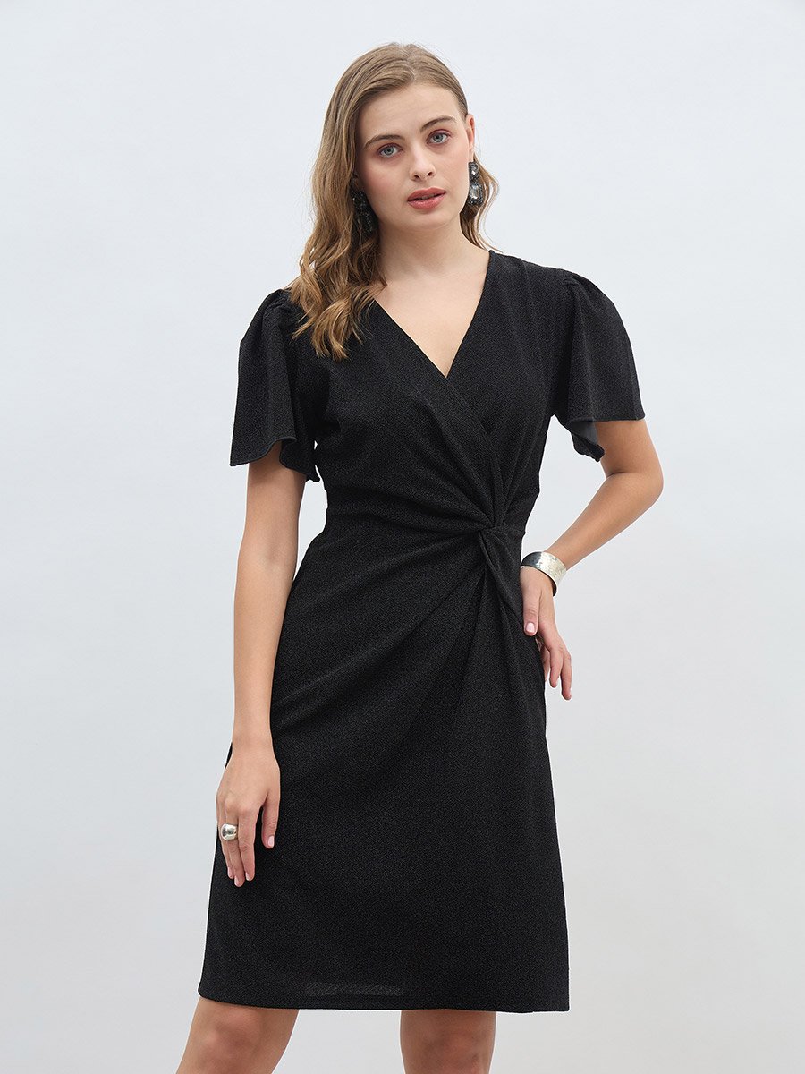 fall dress to impress roblox Black Maxi Dress Strappy Flared Sleeve Bodycon Dress main image 0