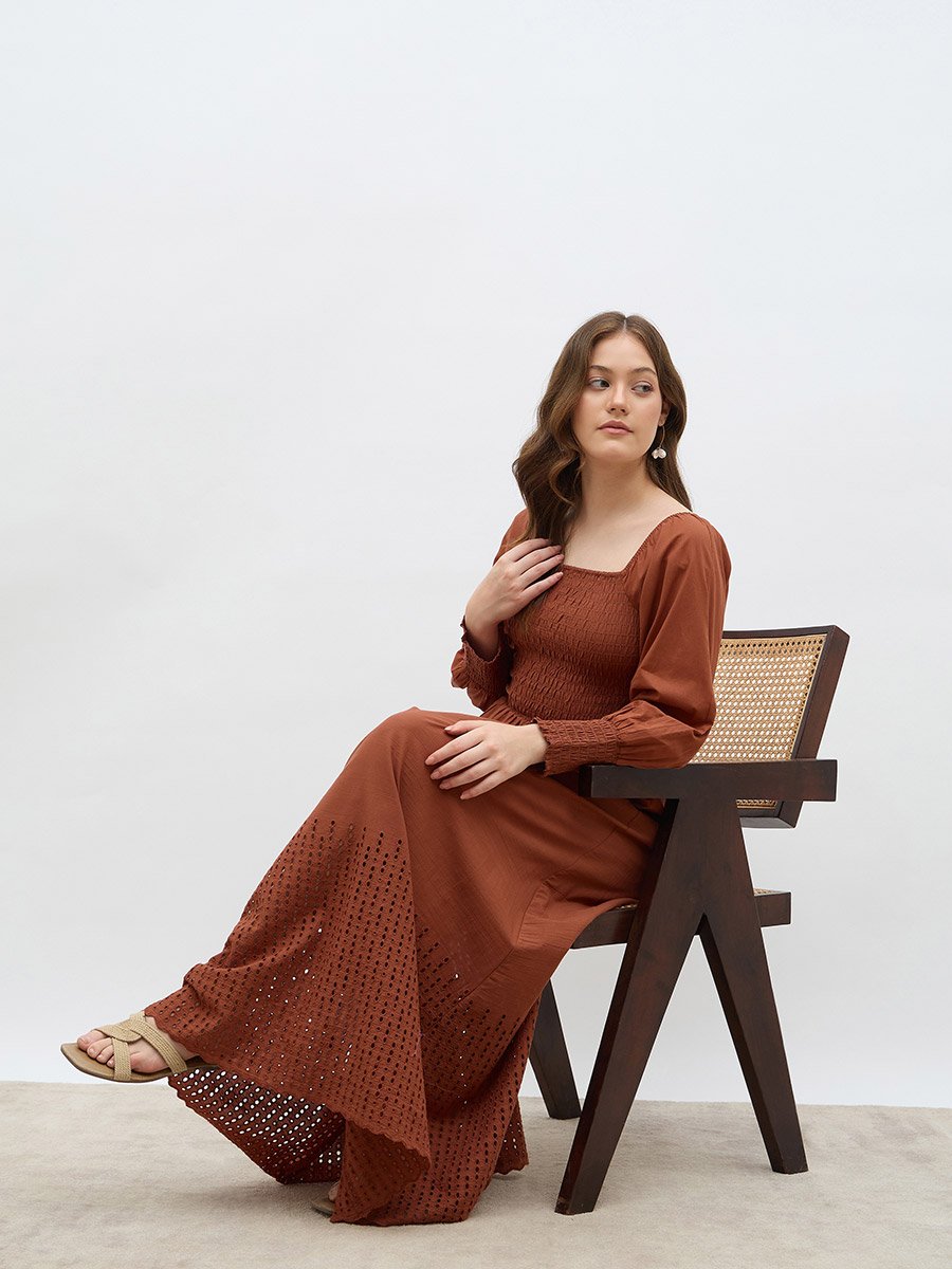 brown schiffli dress Buy LOV Dark Brown Schiffli Design Cotton Tube A-Line Dress from Westside