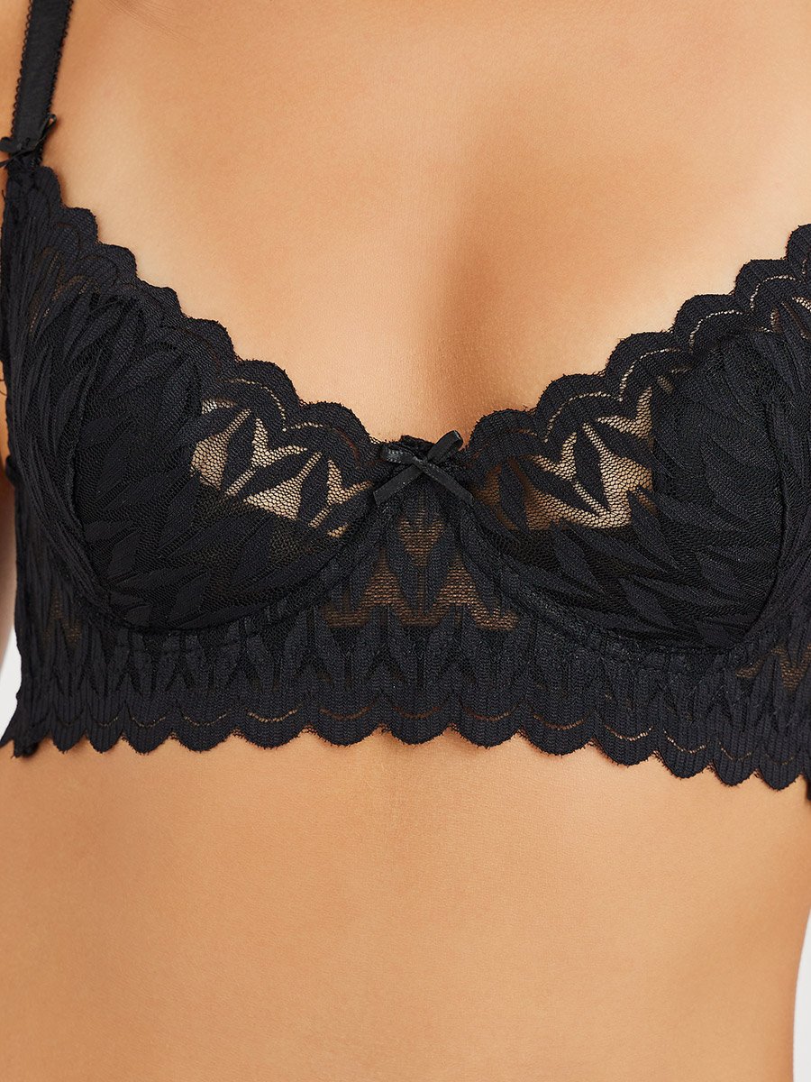 Pack of 2 - Padded Wired Scallop Edge Double Strap Bra with Bow Detail