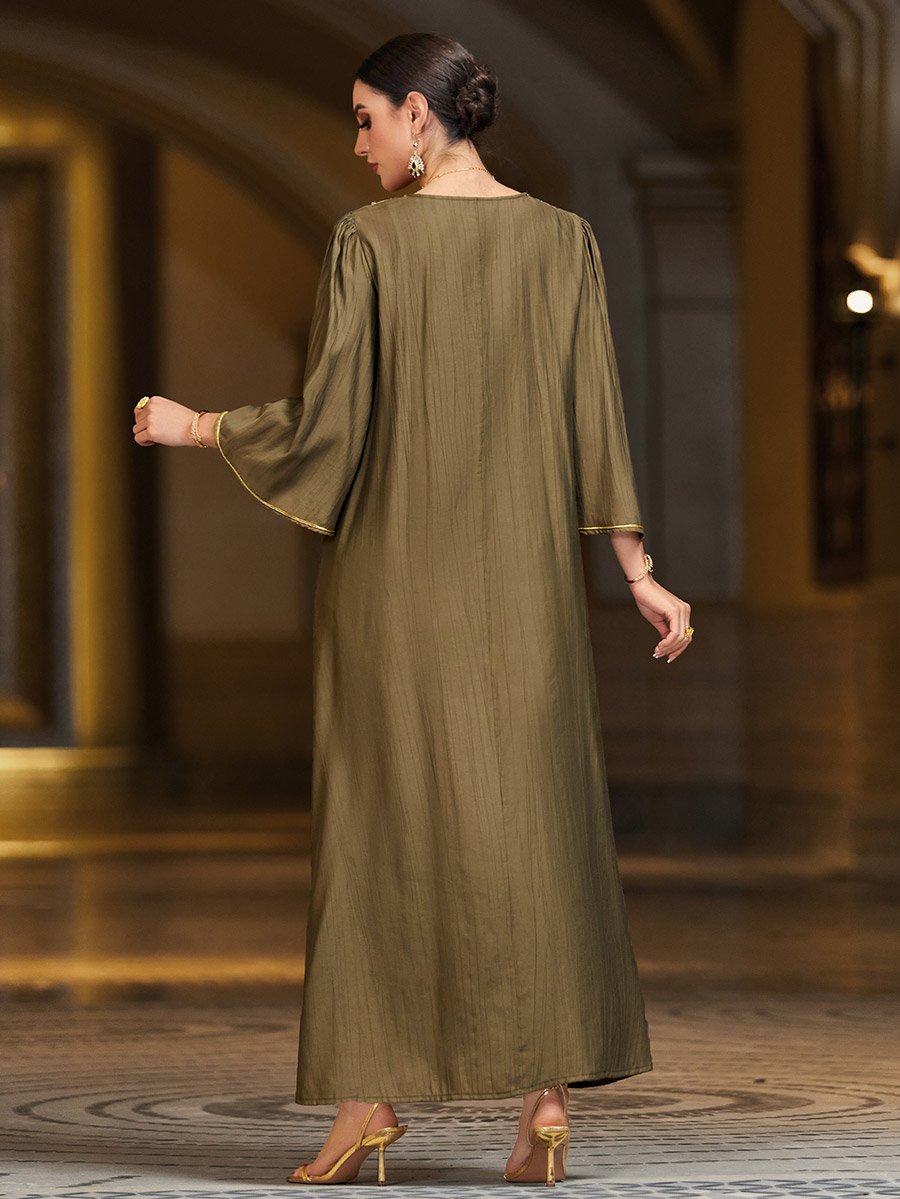 Floral Embellished V-Neck A-Line Maxi Jalabiya