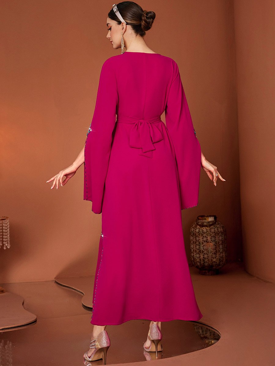Embellished Round Neck Split Sleeve Maxi Dress