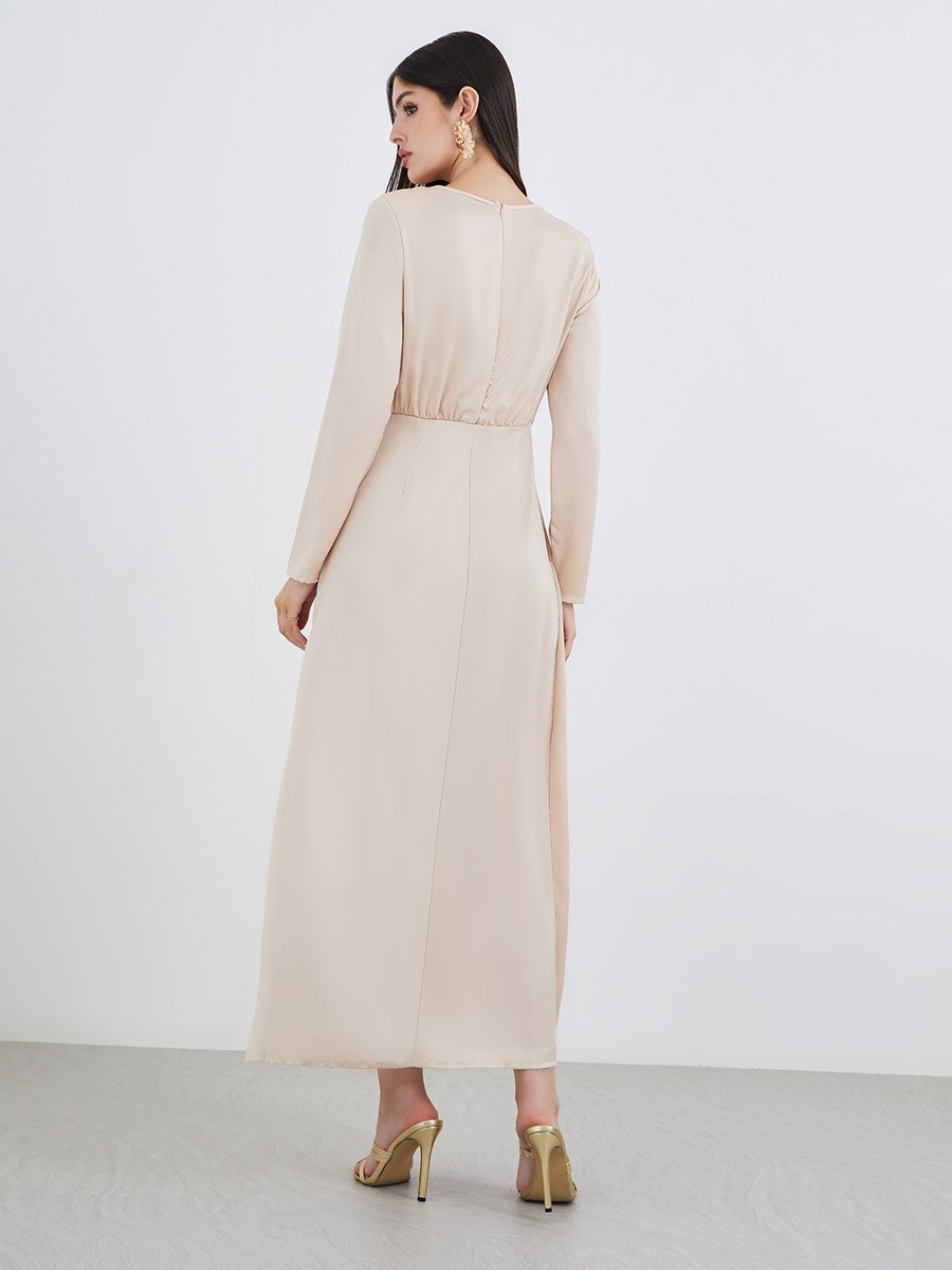 Beige Chain Accent A-Line Maxi Dress