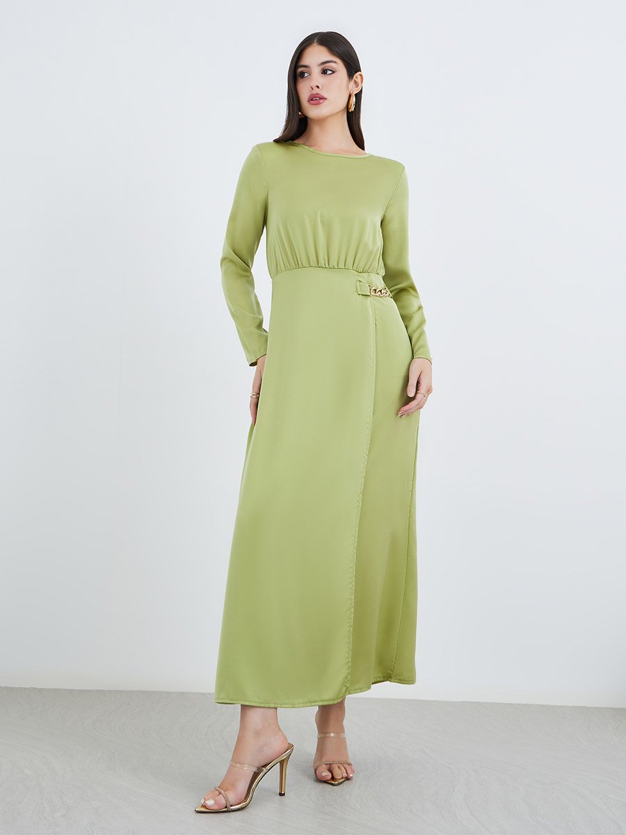 Green Chain Accent A-Line Maxi Dress