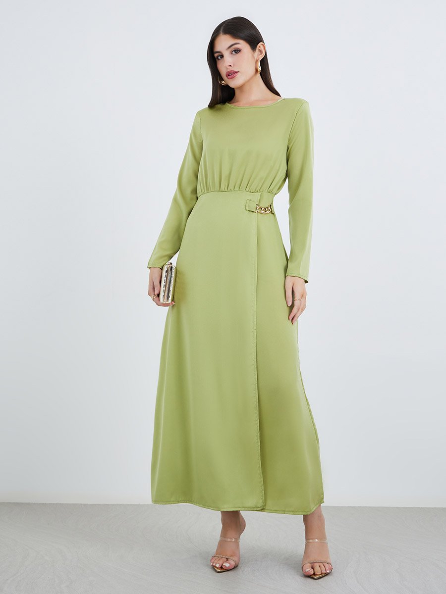 Green Chain Accent A-Line Maxi Dress