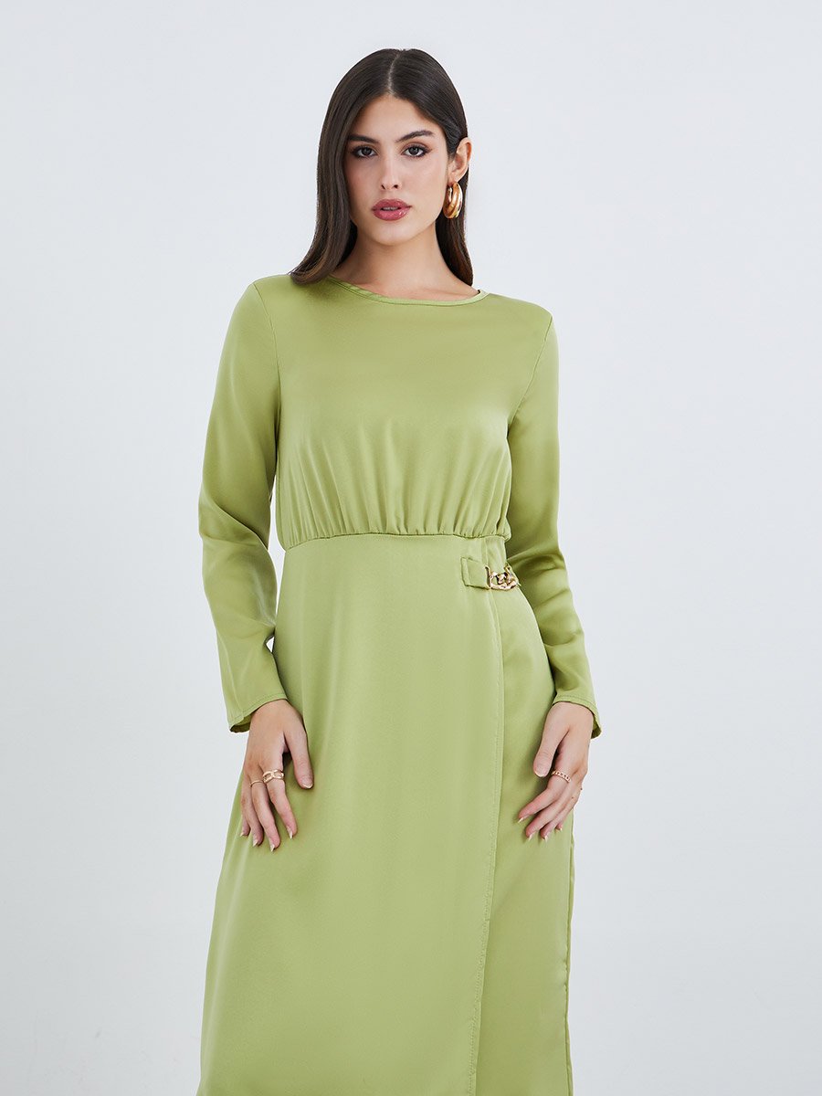Green Chain Accent A-Line Maxi Dress