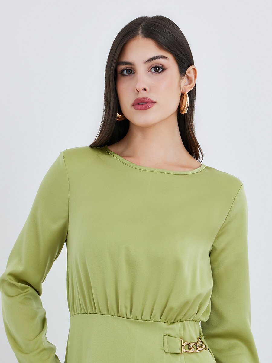 Green Chain Accent A-Line Maxi Dress