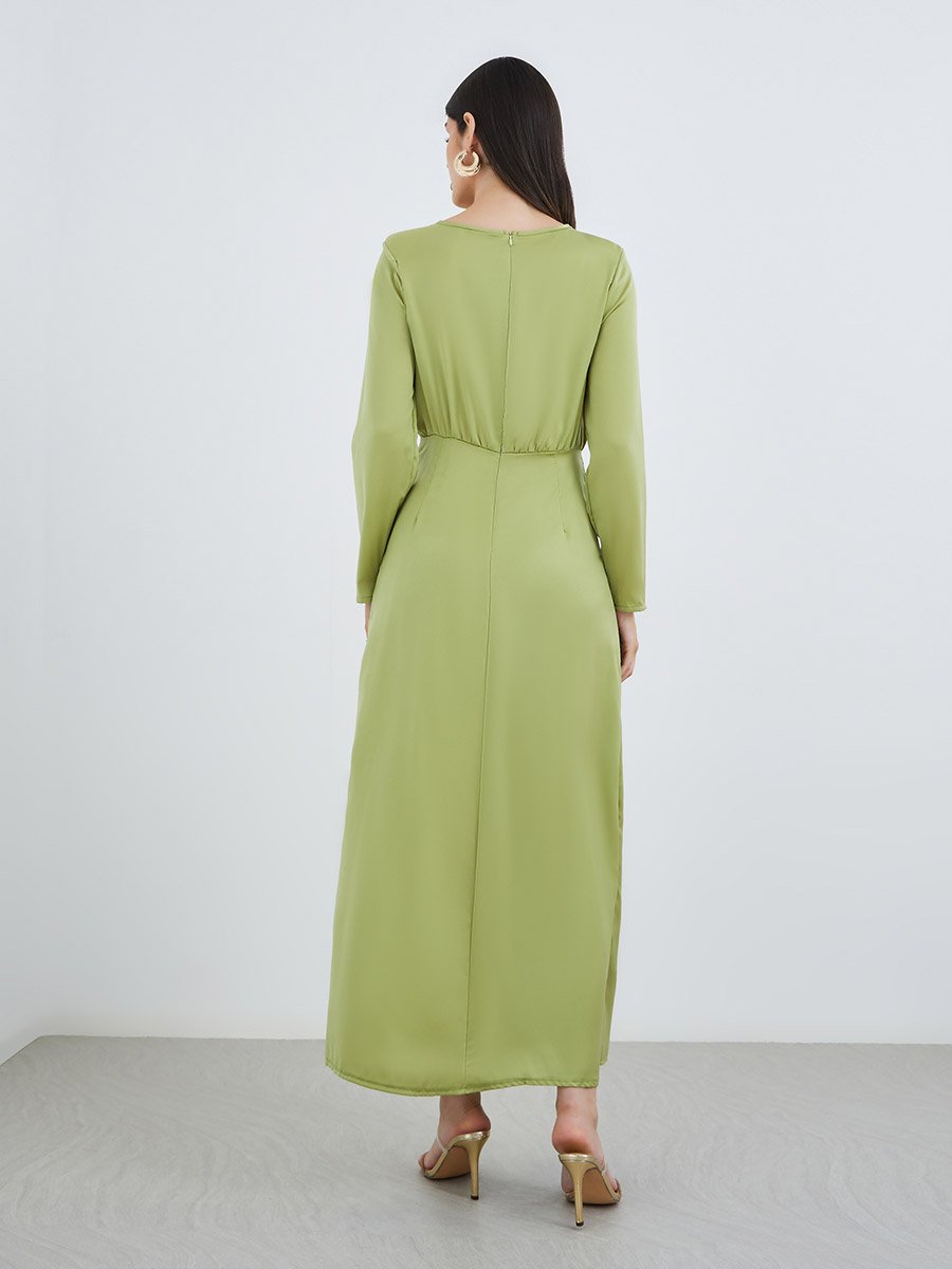 Green Chain Accent A-Line Maxi Dress
