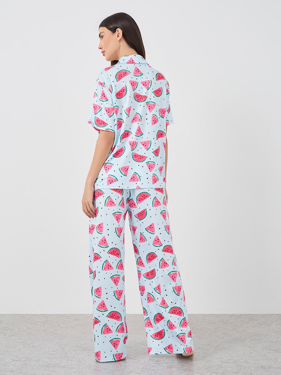 Watermelon Print Short Sleeve Shirt and Pyjama Set