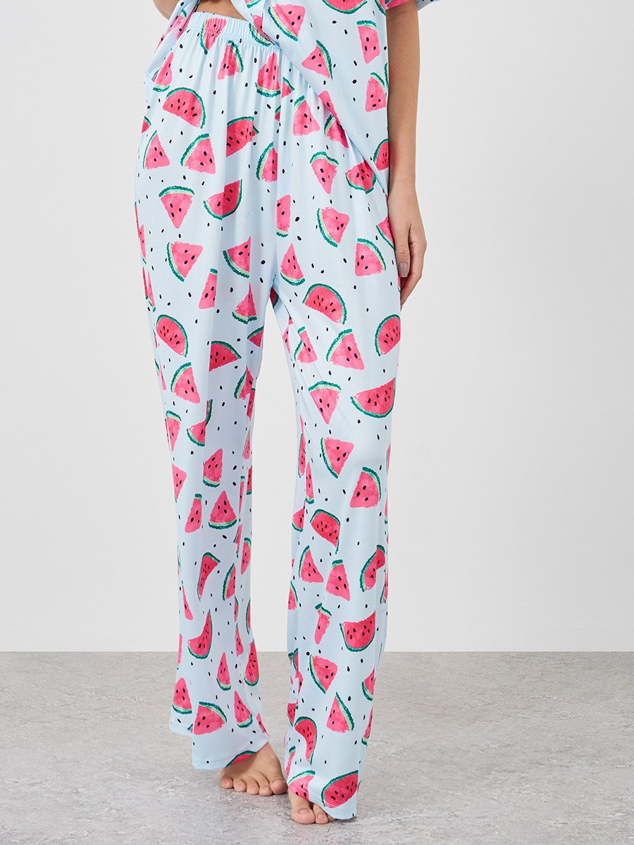 Watermelon Print Short Sleeve Shirt and Pyjama Set