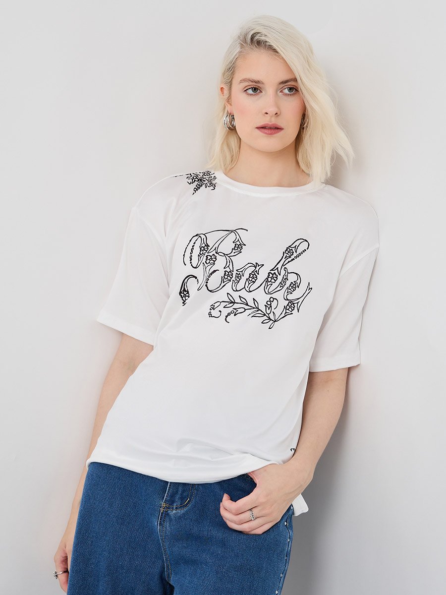 Slogan Print Round Neck T-Shirt