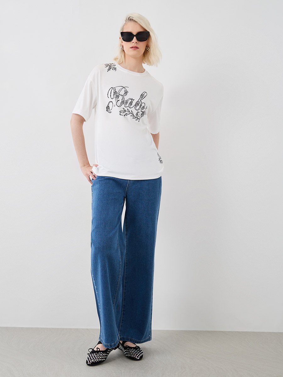 Slogan Print Round Neck T-Shirt