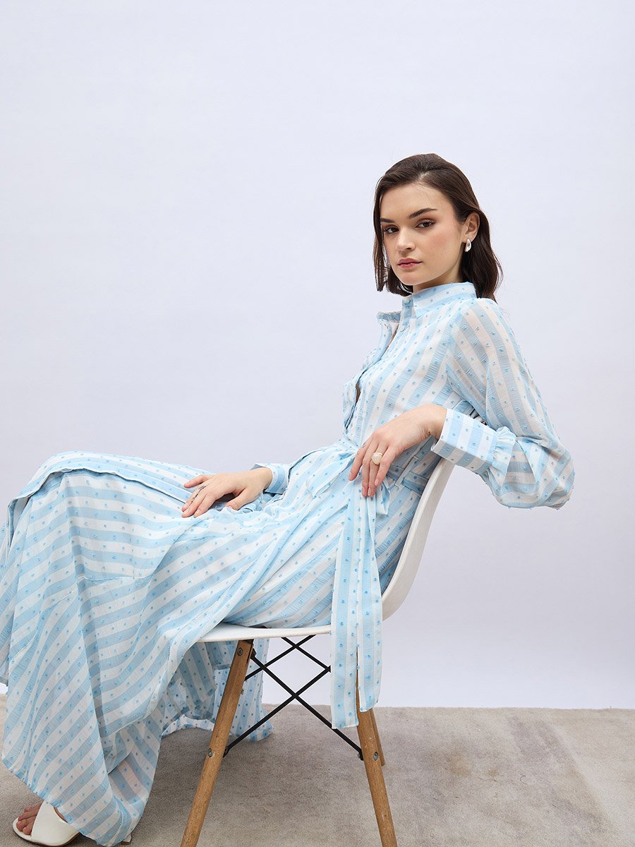 dobby shirt dress Alex Long Shirt Dress Dobby Blue Stripe