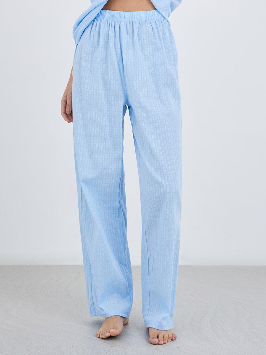 Textured Cotton Ruffle Neck Top and Pyjama Set