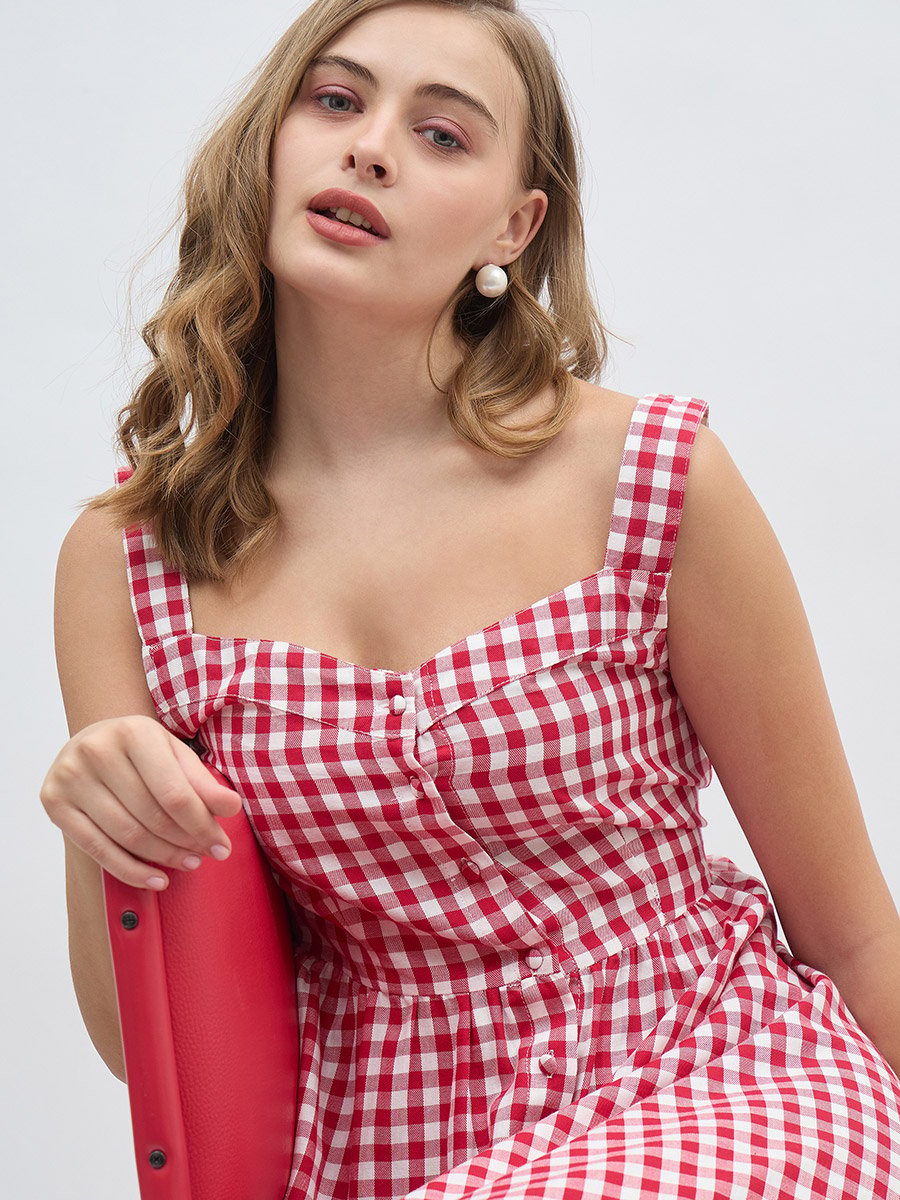 knee length dresses for ladies Elle Gingham Midi Dress
