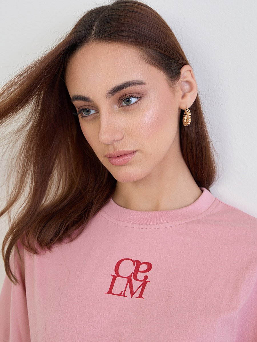 Pink Oversized 3/4 Sleeve 100% Cotton T-Shirt