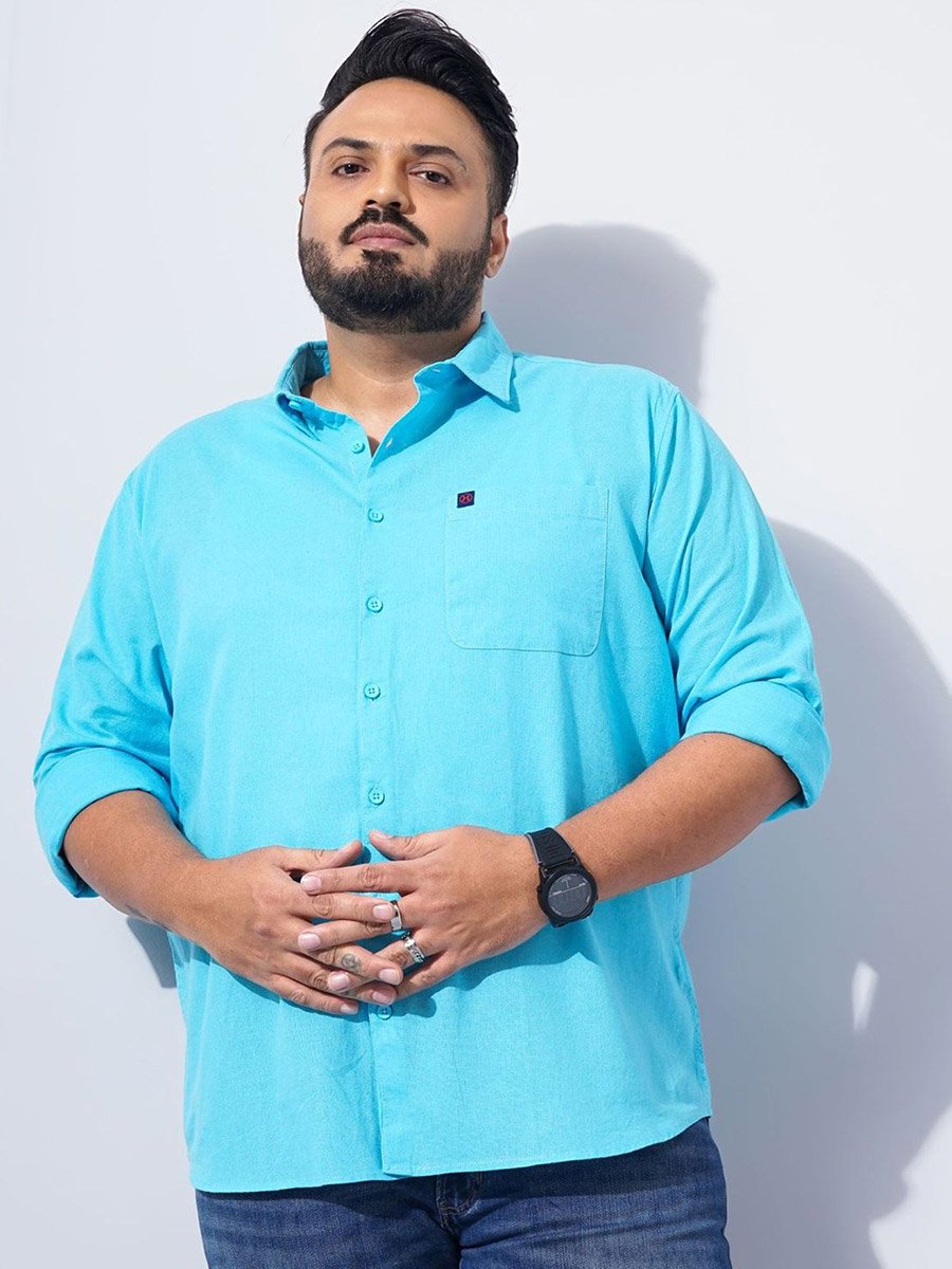 Plus Men Turquoise Regular Fit Casual Shirt