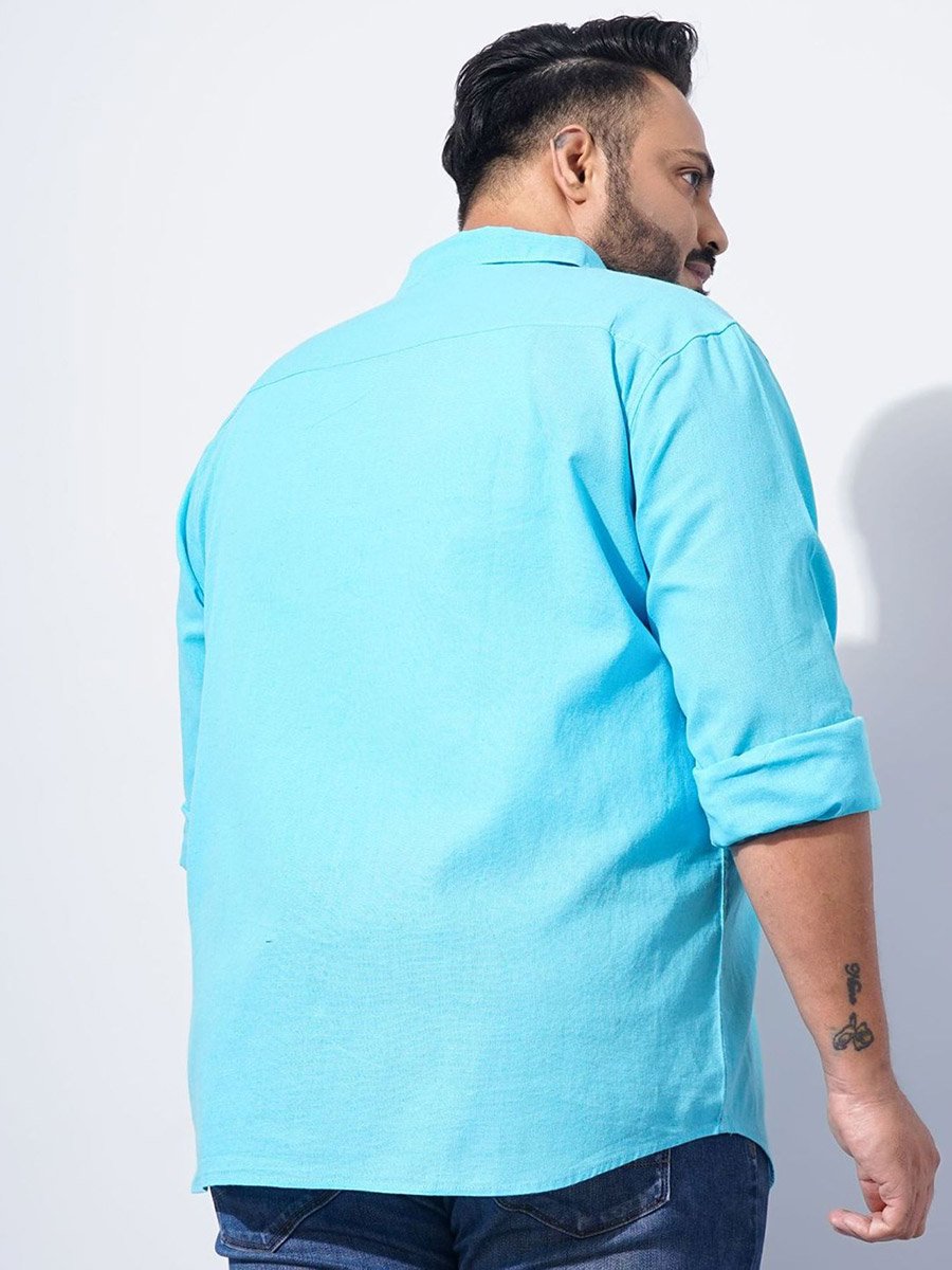 Plus Men Turquoise Regular Fit Casual Shirt