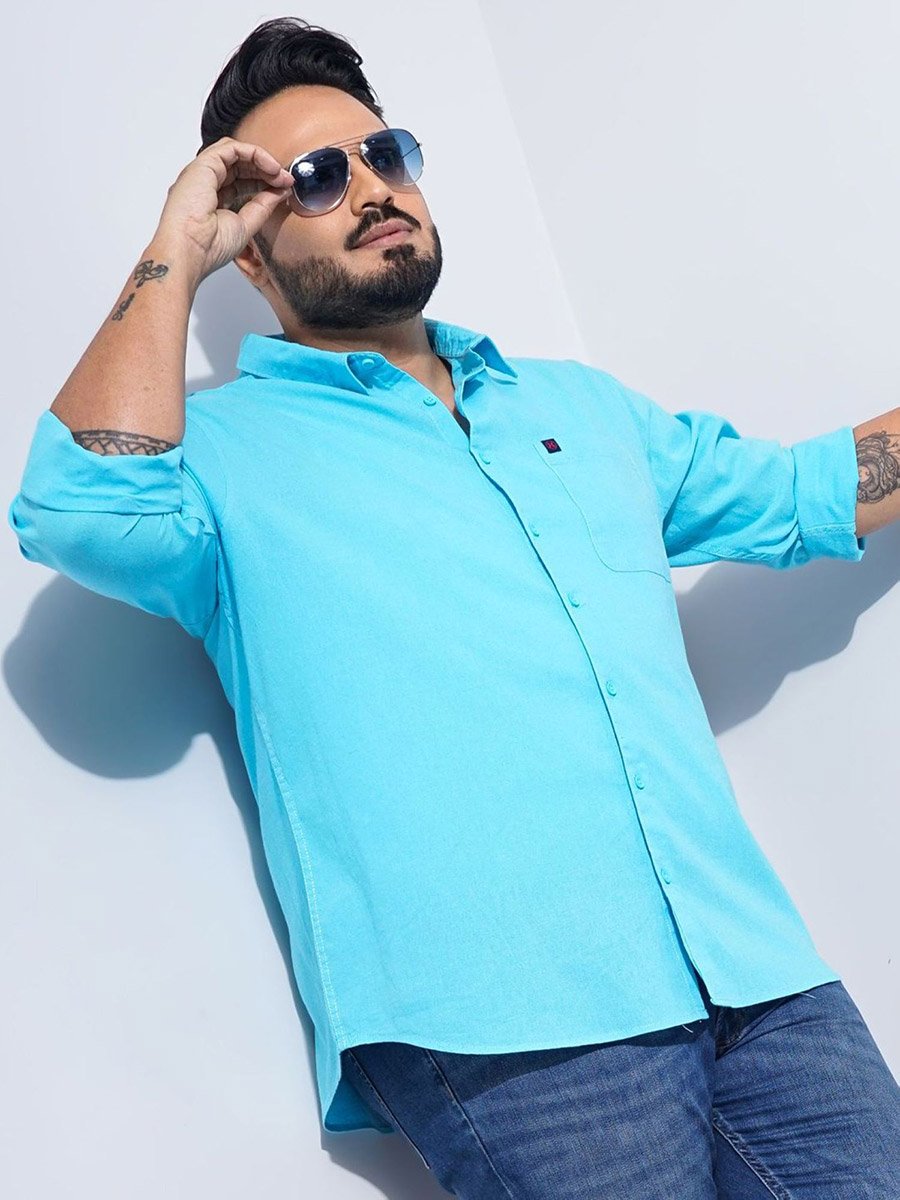 Plus Men Turquoise Regular Fit Casual Shirt