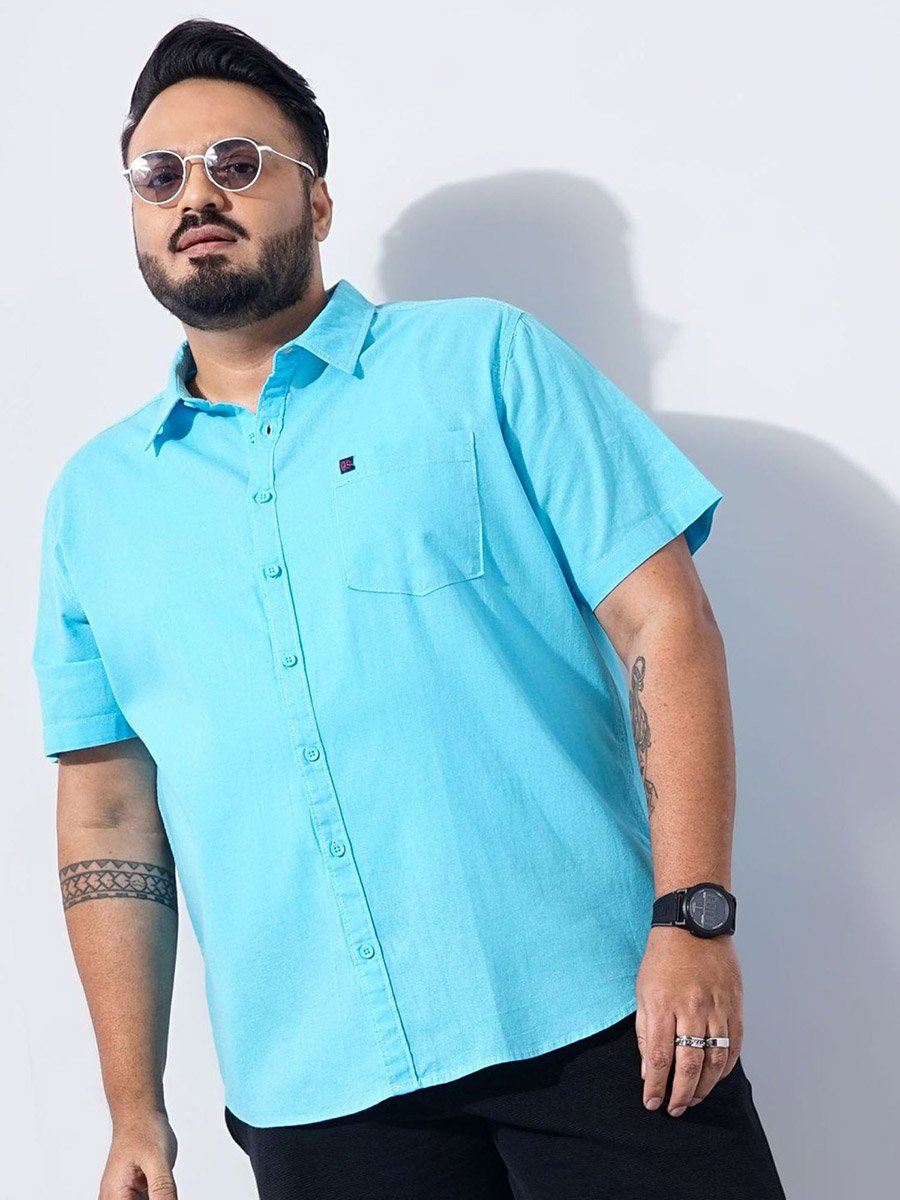 Plus Men Turquoise Regular Fit Casual Shirt