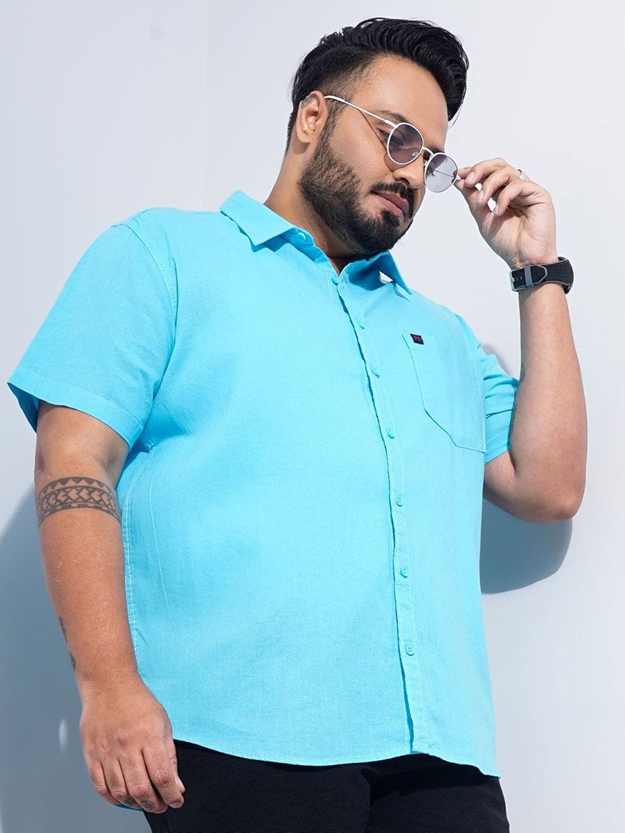 Plus Men Turquoise Regular Fit Casual Shirt