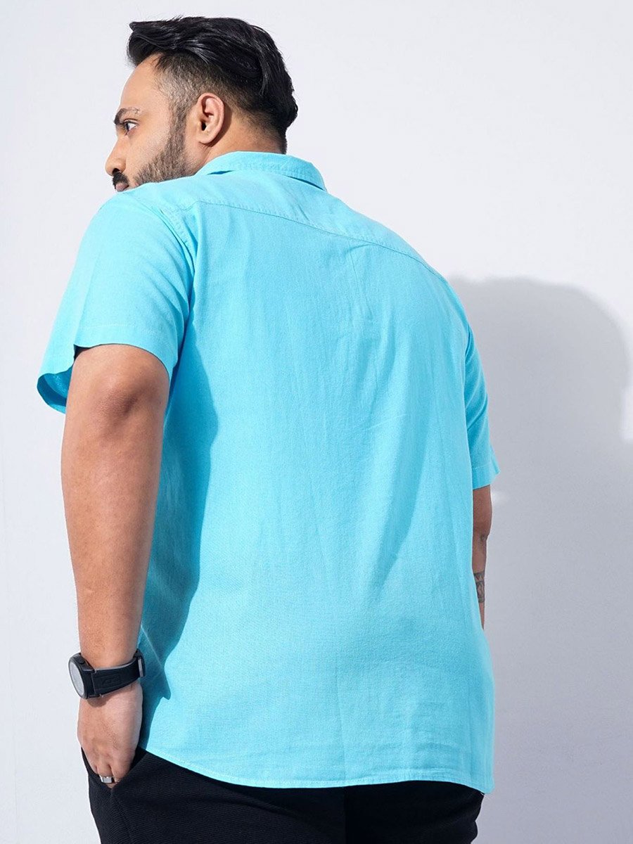 Plus Men Turquoise Regular Fit Casual Shirt
