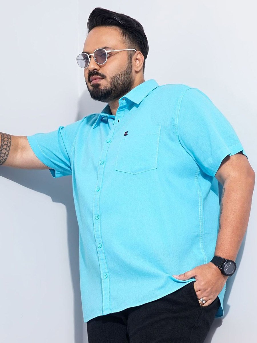 Plus Men Turquoise Regular Fit Casual Shirt