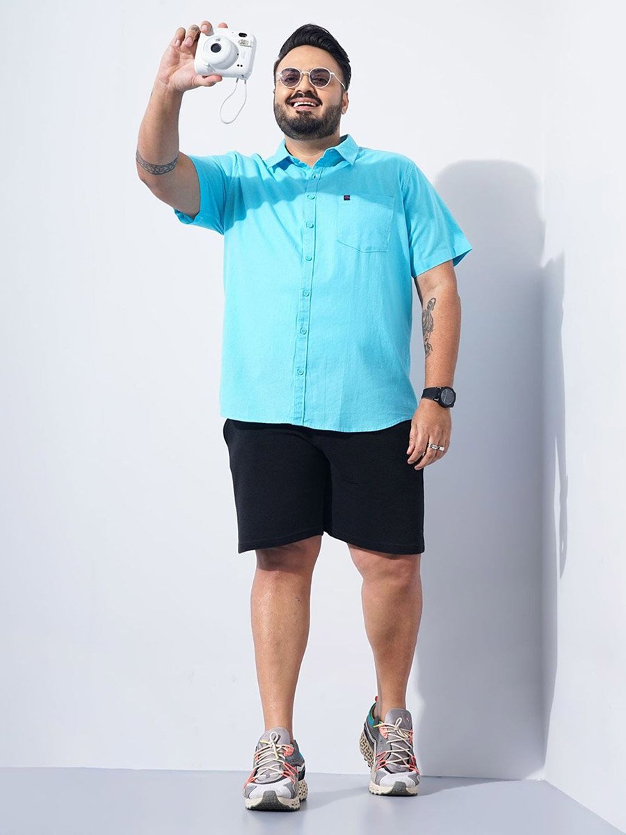 Plus Men Turquoise Regular Fit Casual Shirt