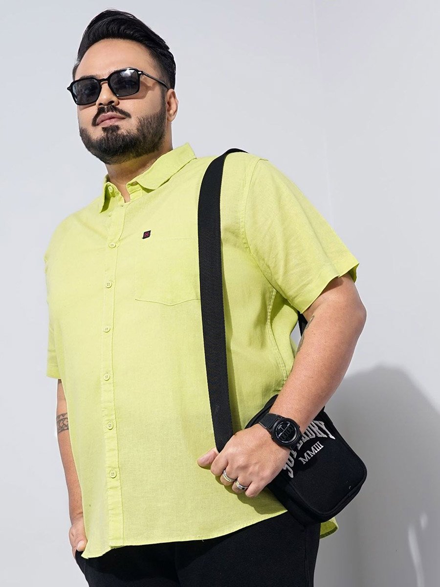 Plus Men Green Regular Fit Casual Shirt
