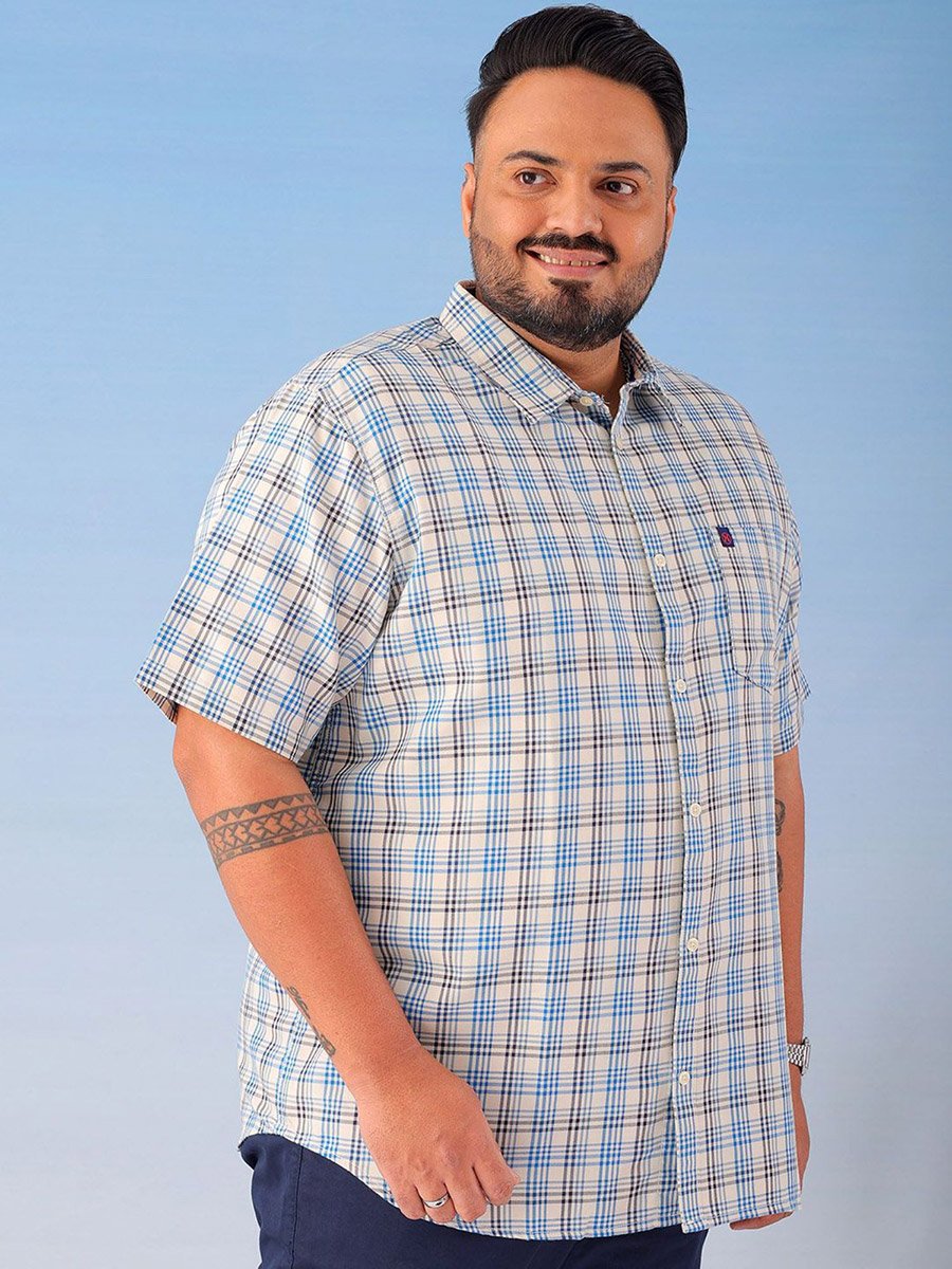 Plus Men Blue Regular Fit Checkered Shirt