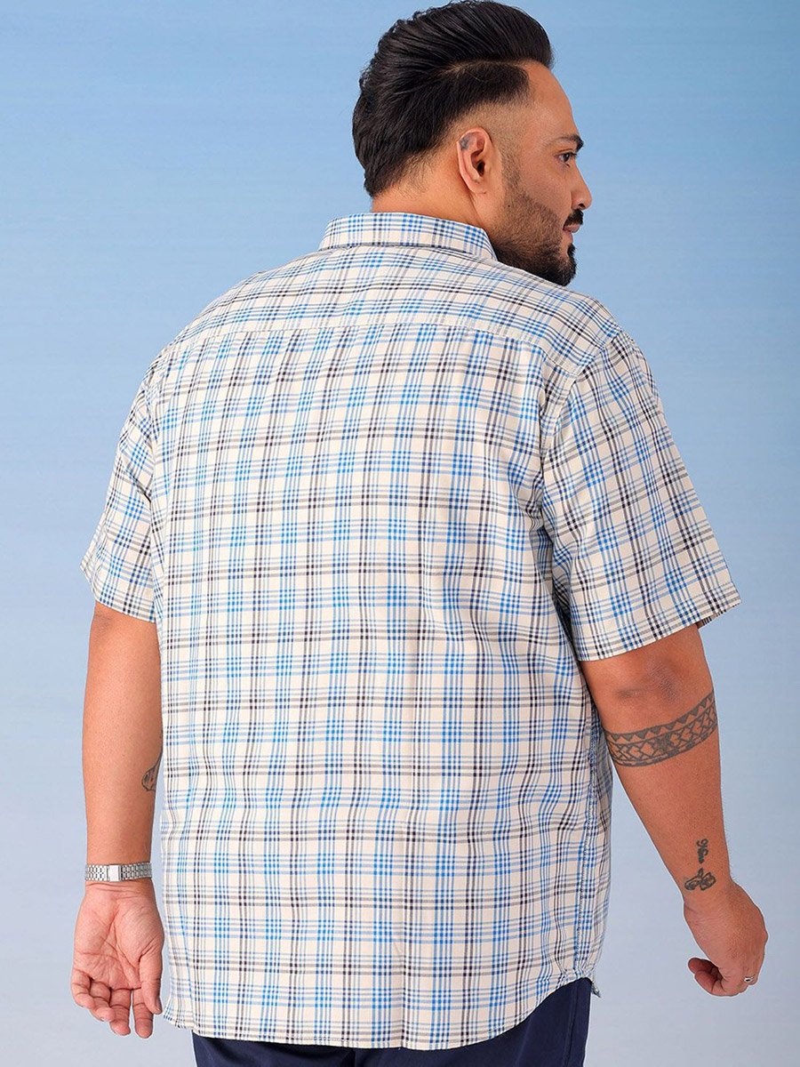 Plus Men Blue Regular Fit Checkered Shirt