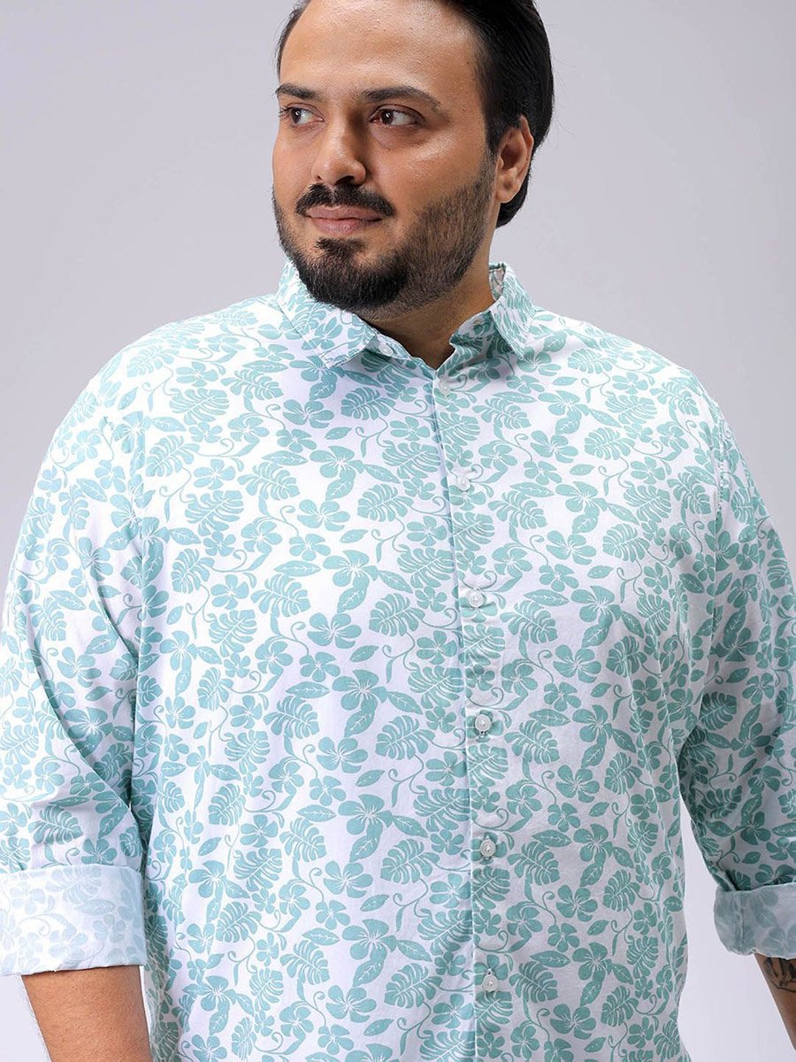Plus Men Blue Regular Fit Floral Casual Shirt