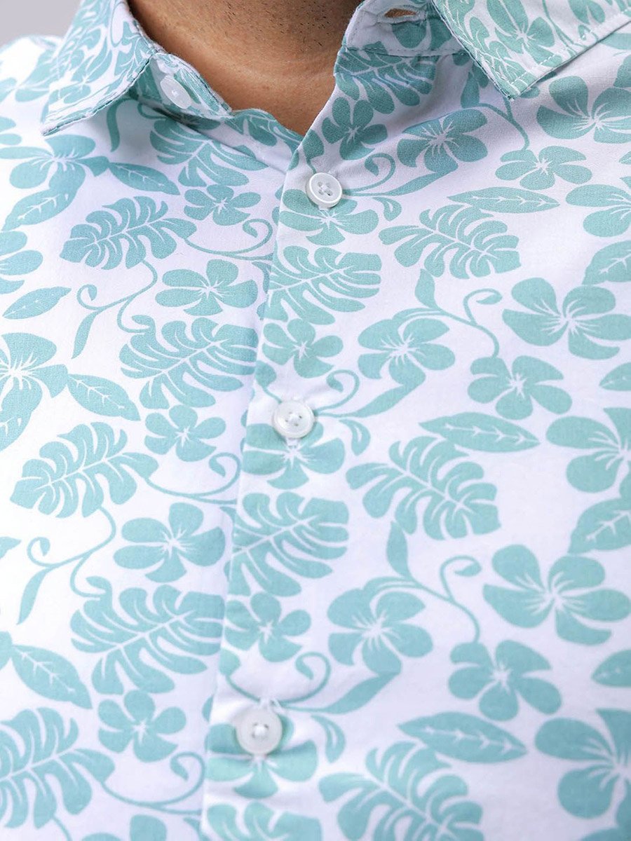 Plus Men Blue Regular Fit Floral Casual Shirt