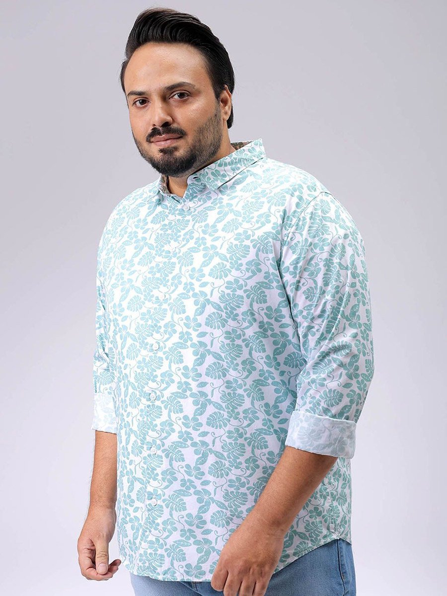 Plus Men Blue Regular Fit Floral Casual Shirt