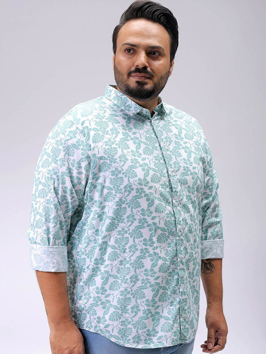 Plus Men Blue Regular Fit Floral Casual Shirt