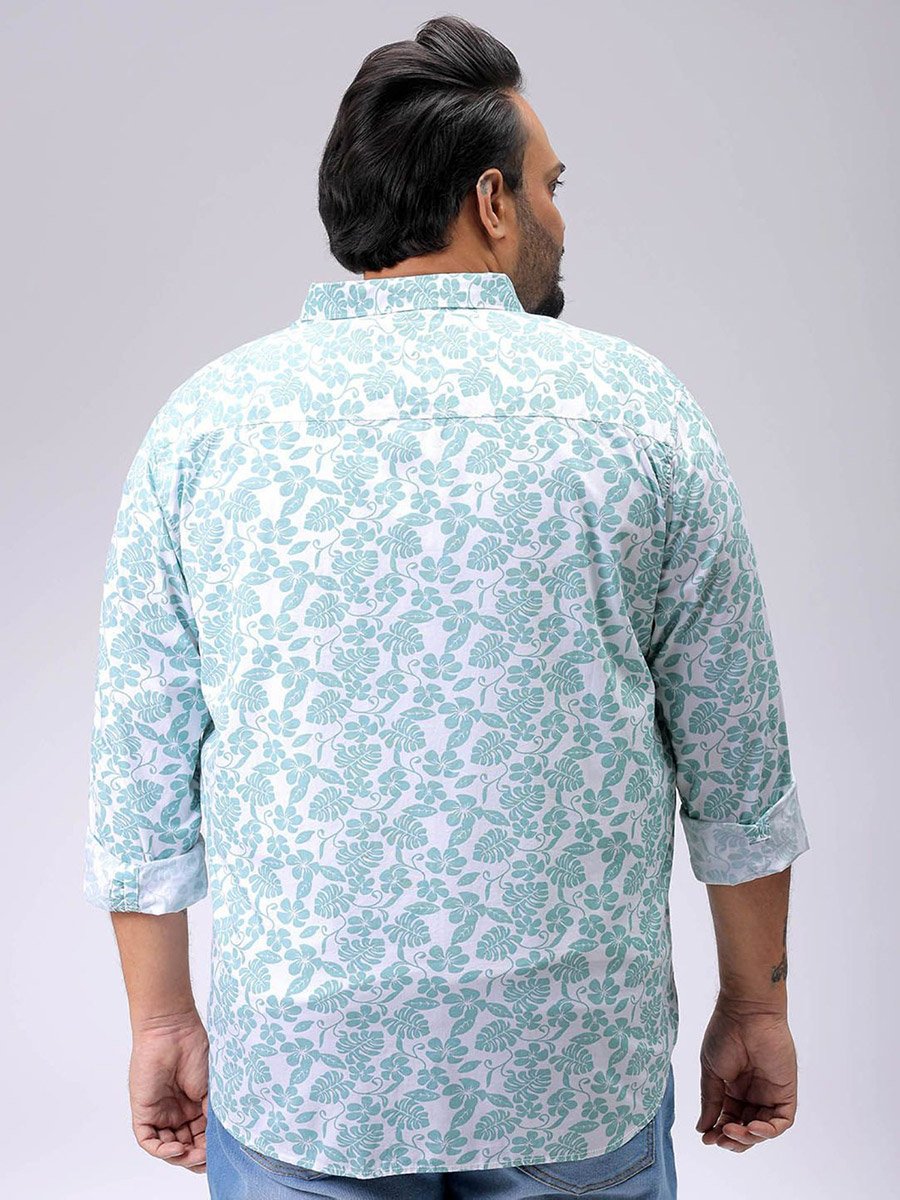Plus Men Blue Regular Fit Floral Casual Shirt
