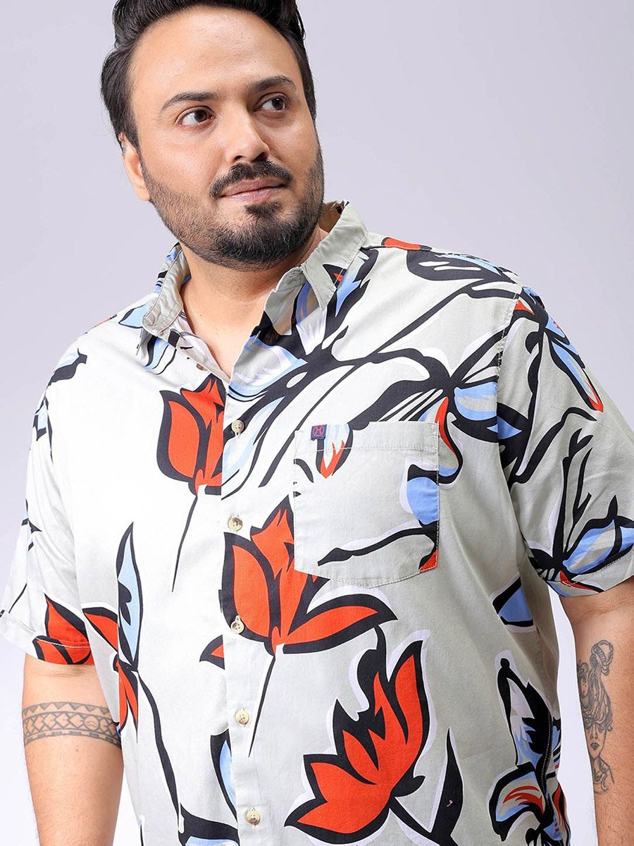 Plus Men Green Regular Fit Tropical Print Shirt