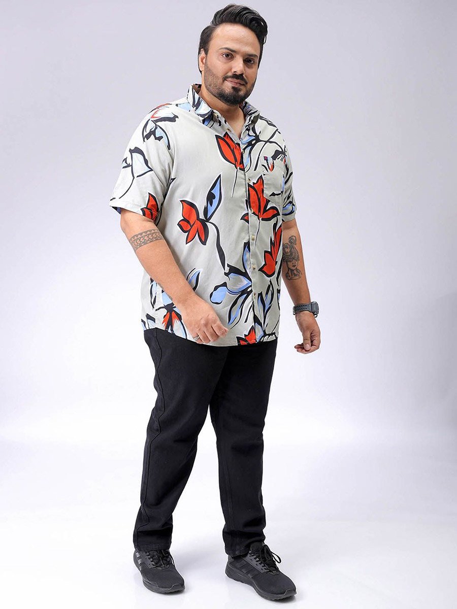 Plus Men Green Regular Fit Tropical Print Shirt