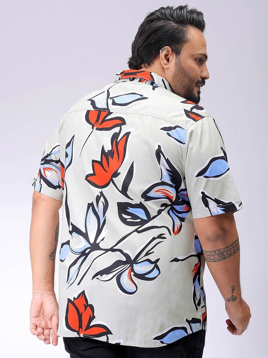 Plus Men Green Regular Fit Tropical Print Shirt
