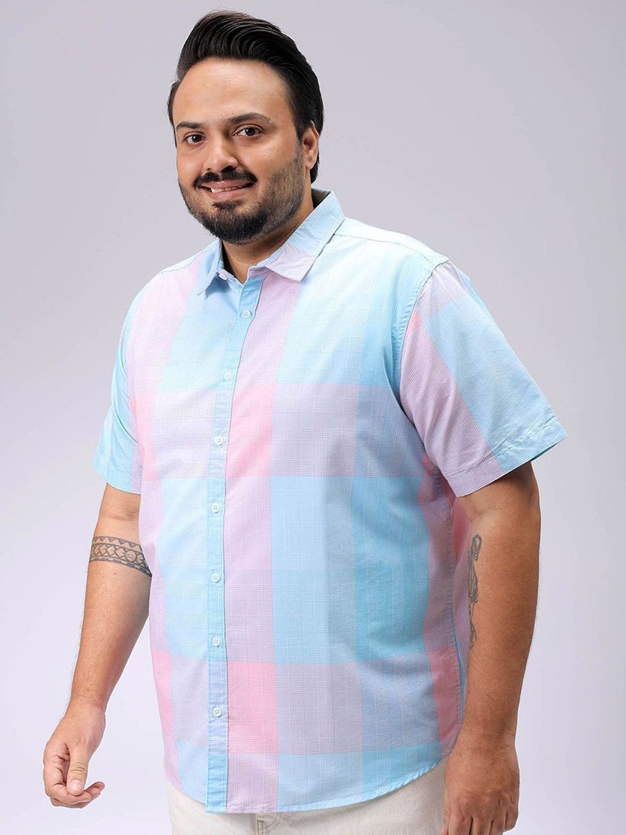 Plus Men Blue Regular Fit Checkered Casual Shirt