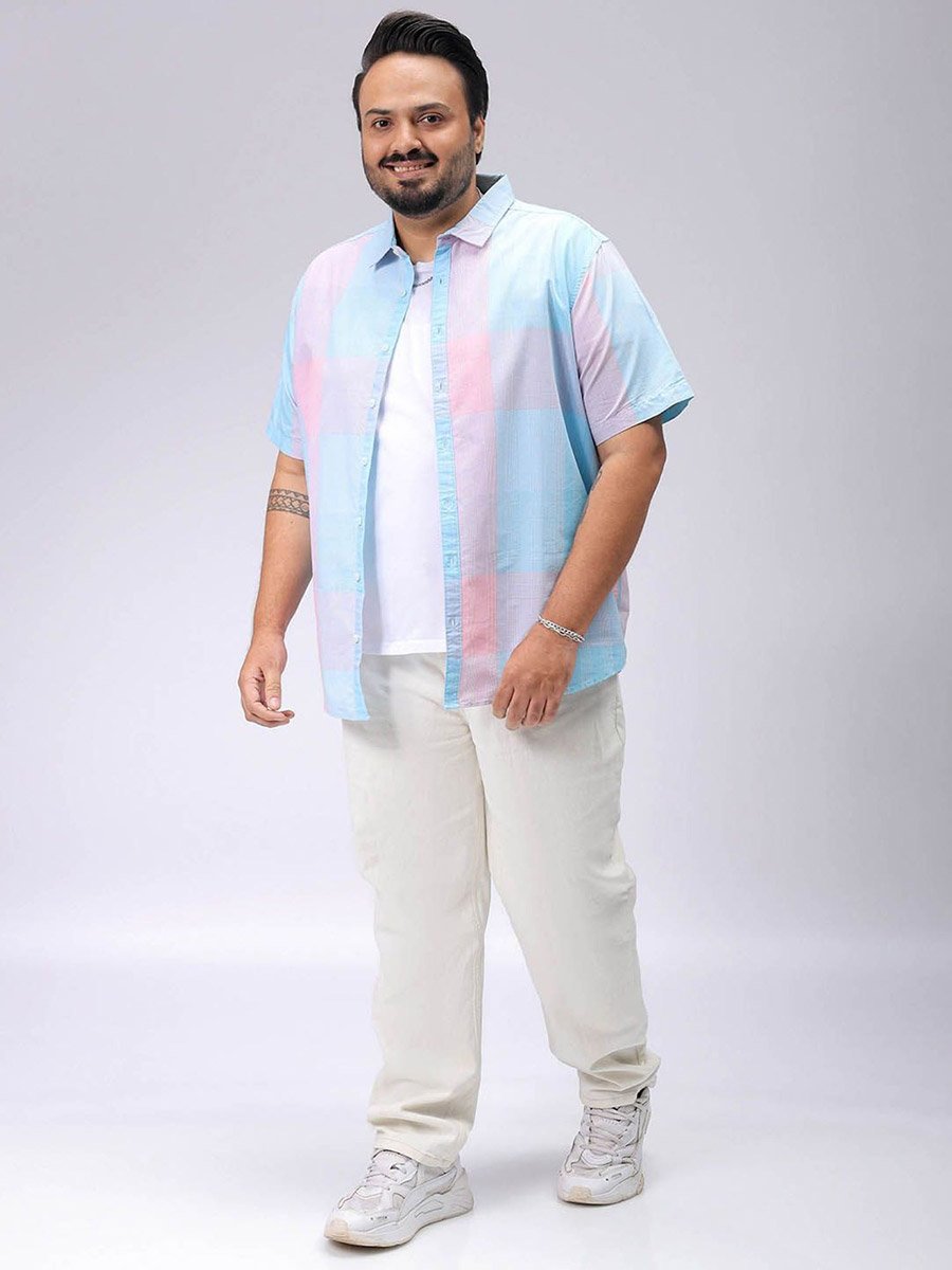 Plus Men Blue Regular Fit Checkered Casual Shirt
