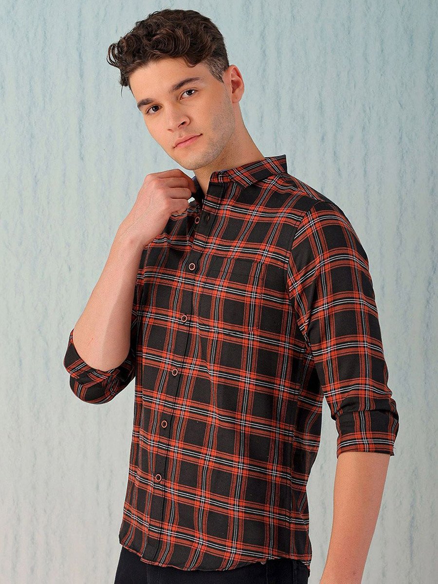 Men Checked Flannel Casual Shirt