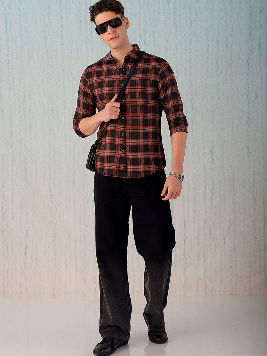 Men Checked Flannel Casual Shirt