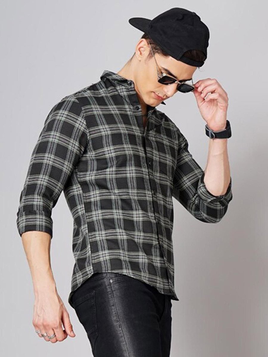 Men Black Checkered Casual Shirt