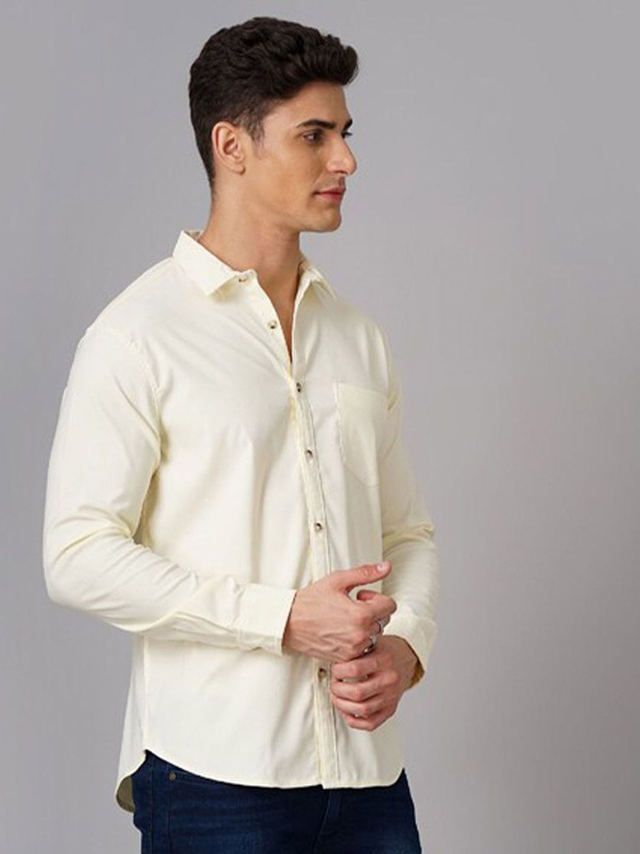 Men Solid Yellow Spread Collar Shirt