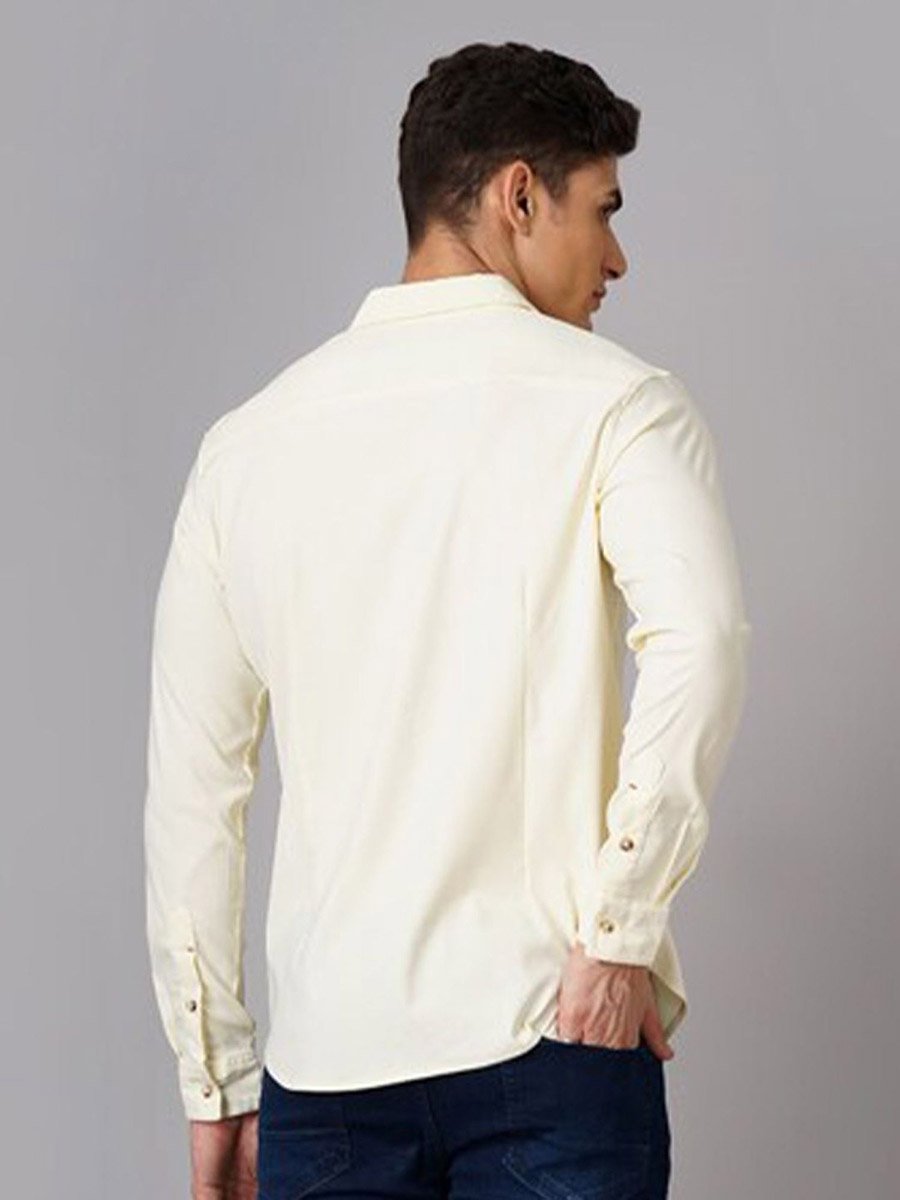 Men Solid Yellow Spread Collar Shirt