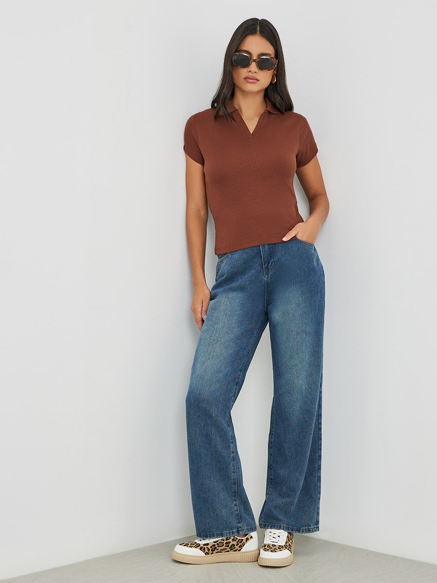Mid Rise Straight Fit Faded Jeans
