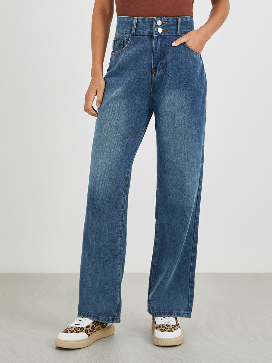 Mid Rise Straight Fit Faded Jeans