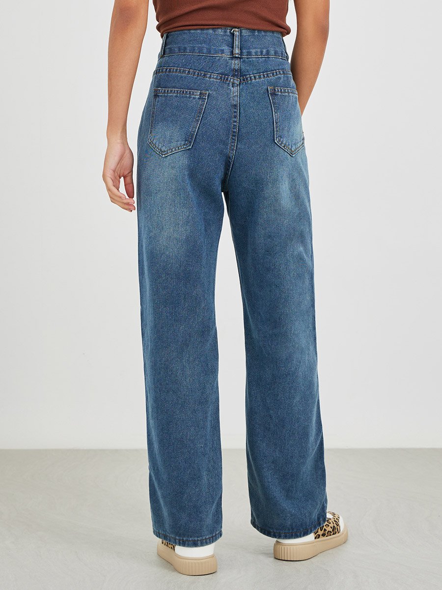 Mid Rise Straight Fit Faded Jeans